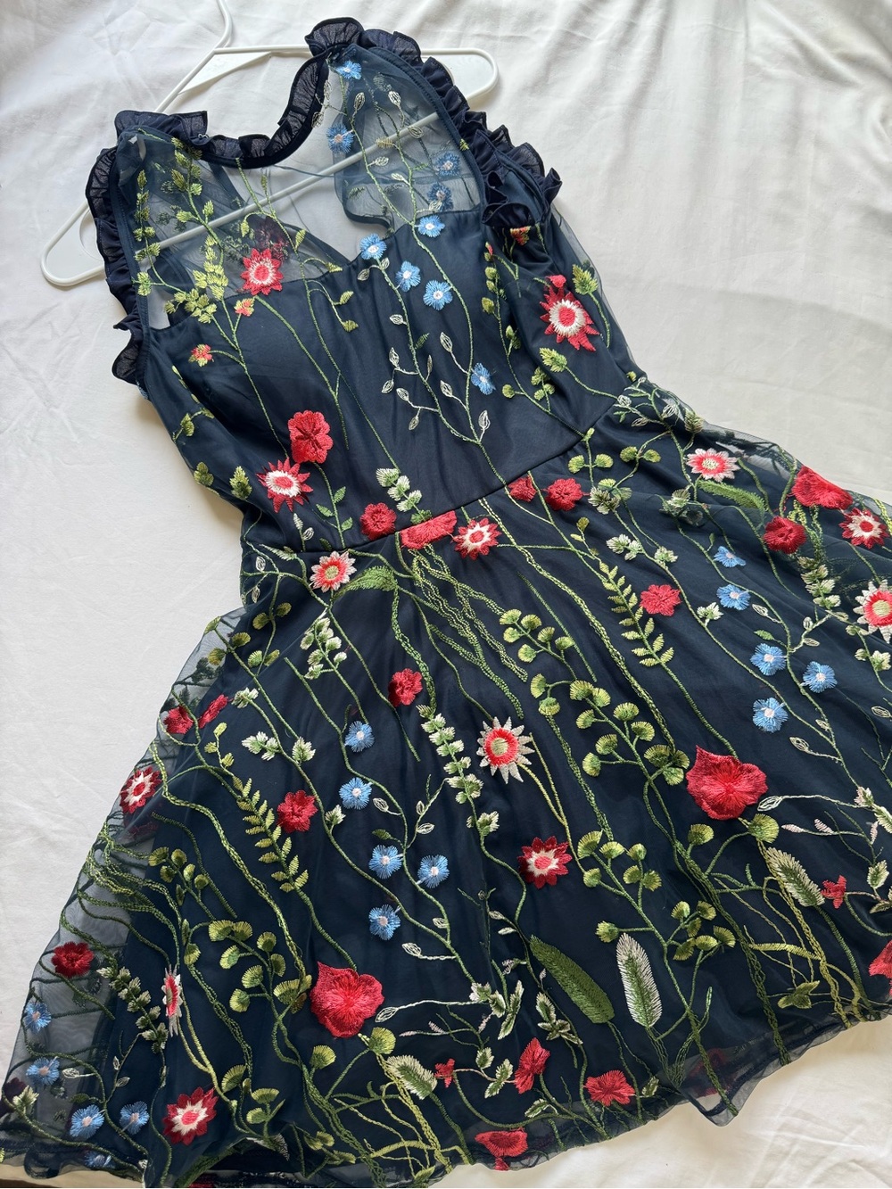 Navy Floral Dress with Red & Blue Blooms